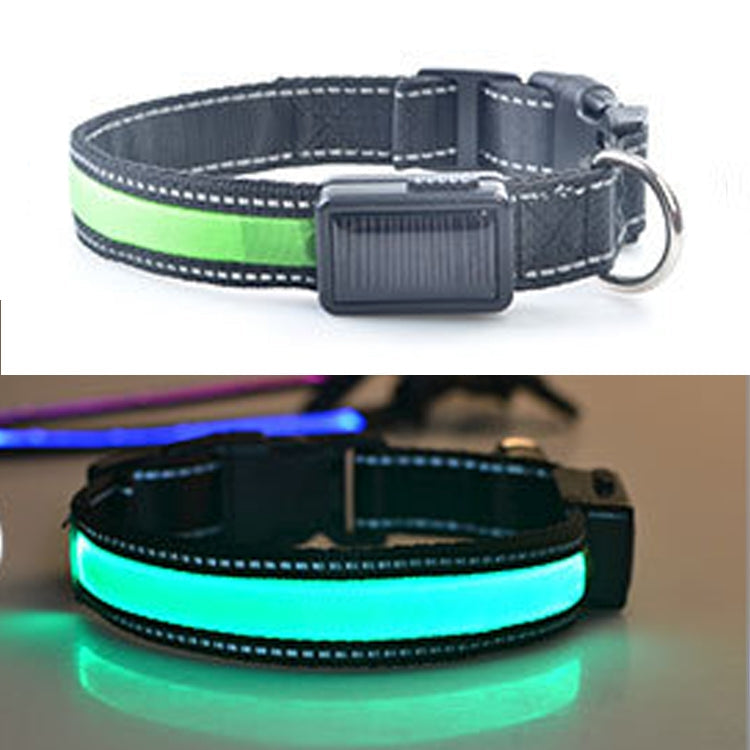 Medium and Large Dog Pet Solar + USB Charging LED Light Collar, Neck Circumference Size: S, 35-40cm(Green)