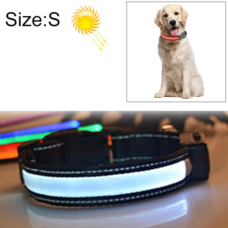 Medium and Large Dog Pet Solar + USB Charging LED Light Collar, Neck Circumference Size: S, 35-40cm(White)
