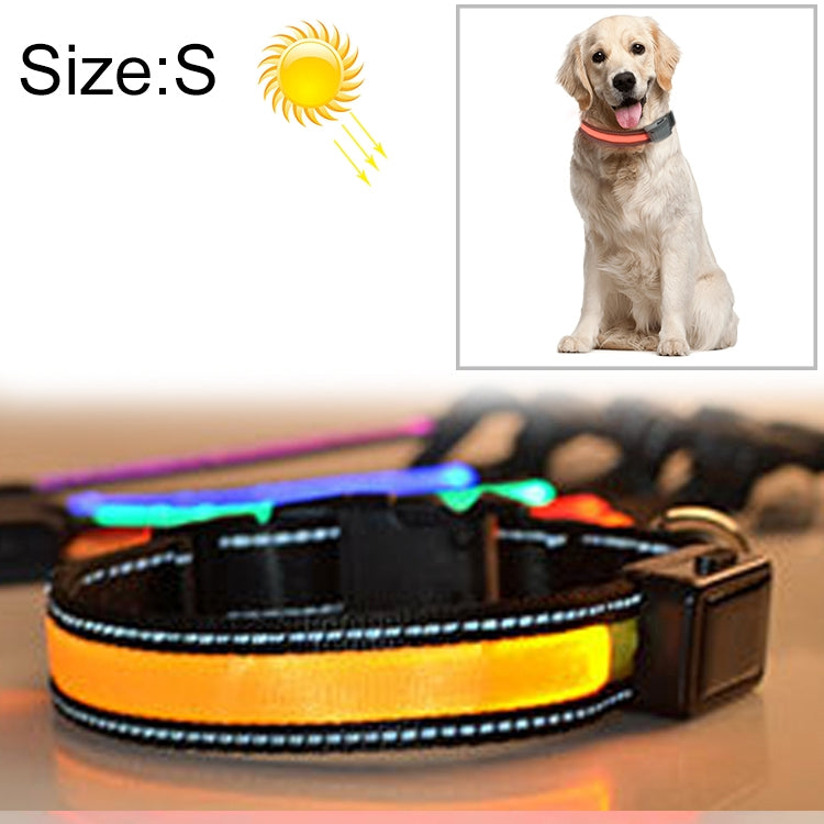 Medium and Large Dog Pet Solar + USB Charging LED Light Collar, Neck Circumference Size: S, 35-40cm(Yellow)