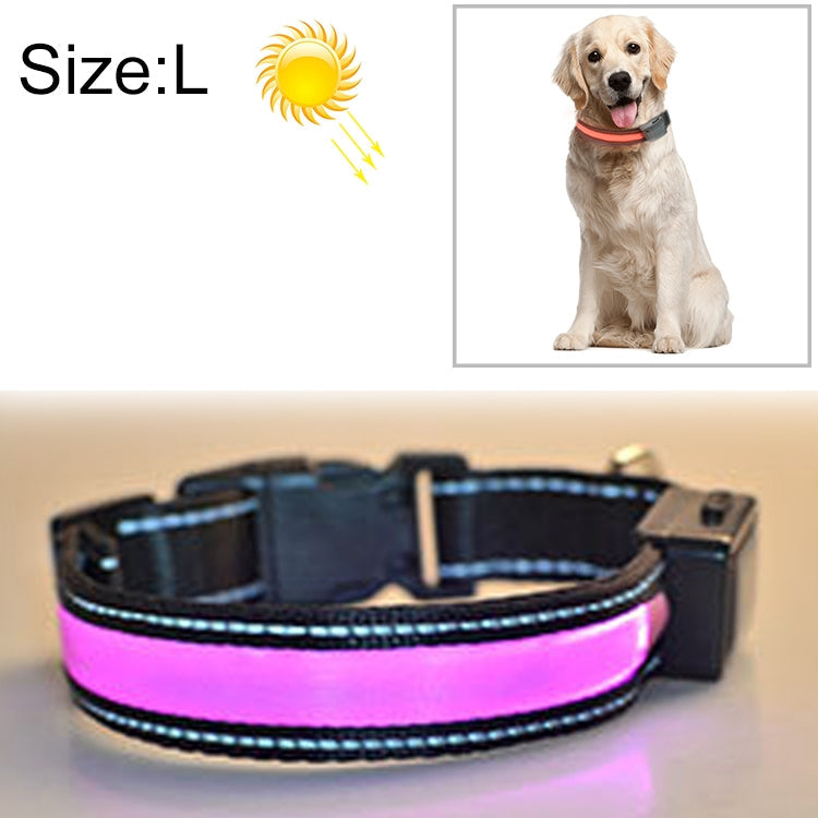 Medium and Large Dog Pet Solar + USB Charging LED Light Collar, Neck Circumference Size: L, 50-60cm(Pink)
