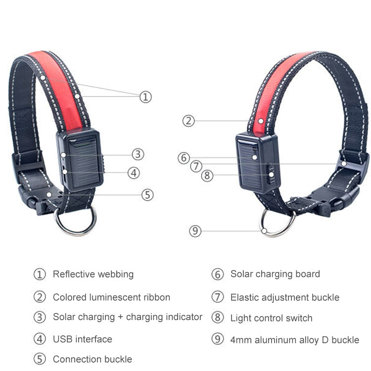 Medium and Large Dog Pet Solar + USB Charging LED Light Collar, Neck Circumference Size: L, 50-60cm(Pink)