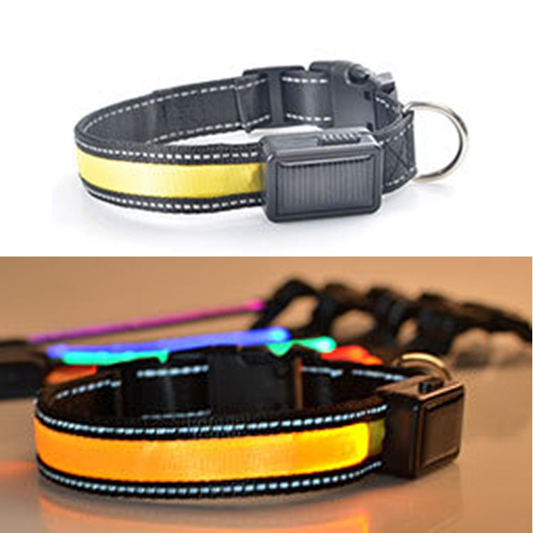 Medium and Large Dog Pet Solar + USB Charging LED Light Collar, Neck Circumference Size: L, 50-60cm(Yellow)