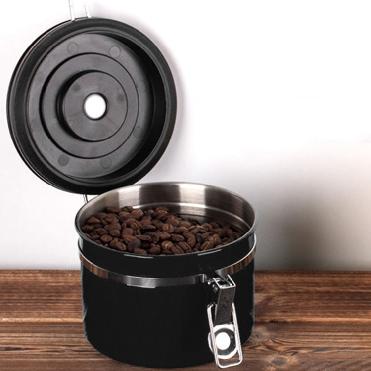 800ml Stainless Steel Sealed Food Coffee Grounds Bean Storage Container with Built-in CO2 Gas Vent Valve & Calendar(Black)