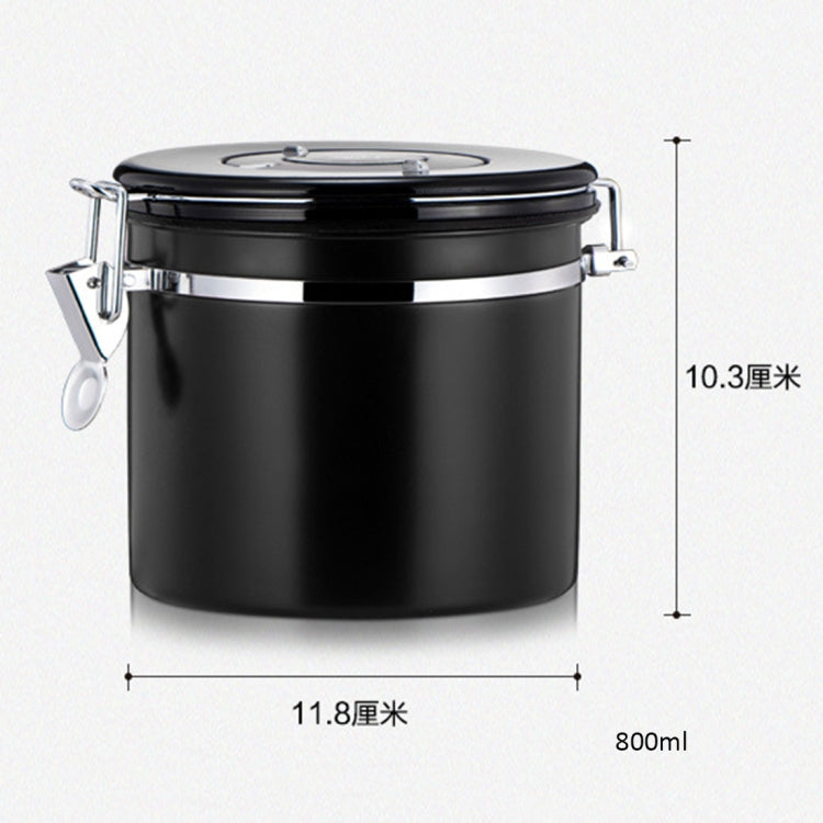 800ml Stainless Steel Sealed Food Coffee Grounds Bean Storage Container with Built-in CO2 Gas Vent Valve & Calendar(Black)