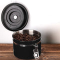 1200ml Stainless Steel Sealed Food Coffee Grounds Bean Storage Container with Built-in CO2 Gas Vent Valve & Calendar (Black)