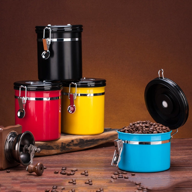 1200ml Stainless Steel Sealed Food Coffee Grounds Bean Storage Container with Built-in CO2 Gas Vent Valve & Calendar (Black)
