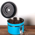 1200ml Stainless Steel Sealed Food Coffee Grounds Bean Storage Container with Built-in CO2 Gas Vent Valve & Calendar (Blue)