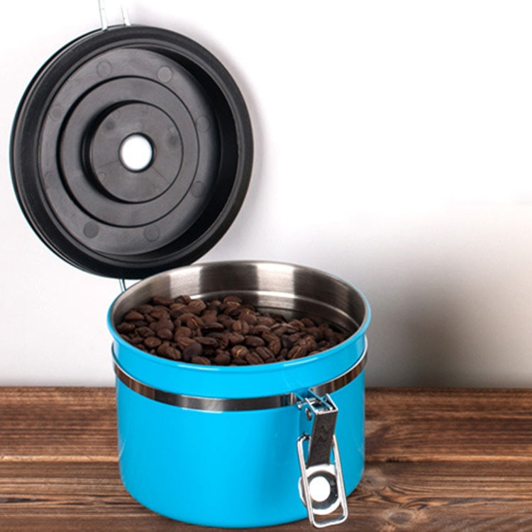 1200ml Stainless Steel Sealed Food Coffee Grounds Bean Storage Container with Built-in CO2 Gas Vent Valve & Calendar (Blue)