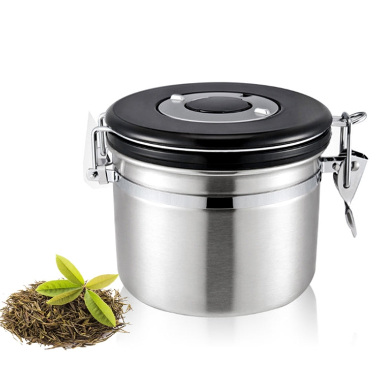 1200ml Stainless Steel Sealed Food Coffee Grounds Bean Storage Container with Built-in CO2 Gas Vent Valve & Calendar (Silver)