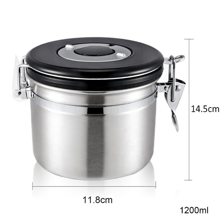 1200ml Stainless Steel Sealed Food Coffee Grounds Bean Storage Container with Built-in CO2 Gas Vent Valve & Calendar (Silver)