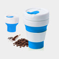 350ml Outdoor Pocket-Sized Coffee Tea Collapsible Travel Mug Silicone Cup with Lid (Blue)