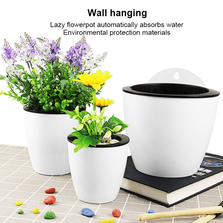 Self-Watering Planter Grow Plants Lazy Flower Pots Wall-hanging Round Resin Plastic Flower Pots, Size: 11x8x10.5cm(White)