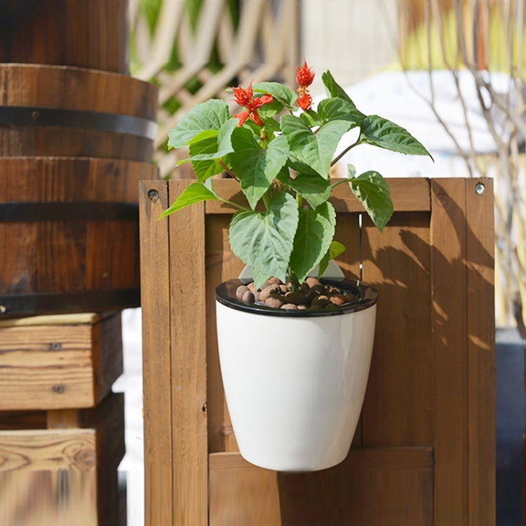 Self-Watering Planter Grow Plants Lazy Flower Pots Wall-hanging Round Resin Plastic Flower Pots, Size: 11x8x10.5cm(White)