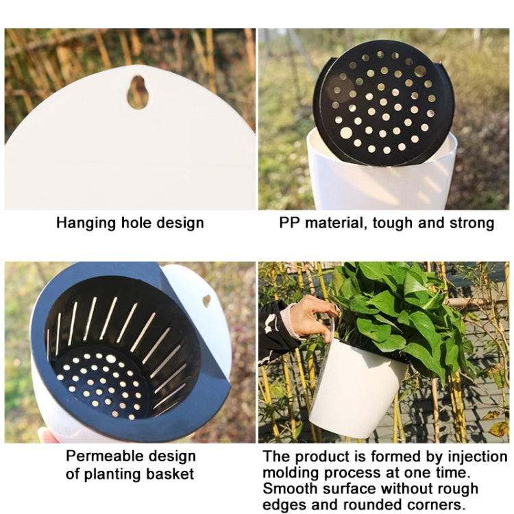 Self-Watering Planter Grow Plants Lazy Flower Pots Wall-hanging Round Resin Plastic Flower Pots, Size: 18x12.5x16cm(White)