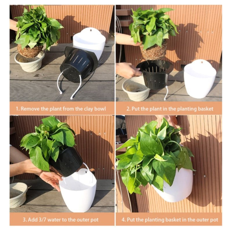 Self-Watering Planter Grow Plants Lazy Flower Pots Wall-hanging Round Resin Plastic Flower Pots, Size: 18x12.5x16cm(White)
