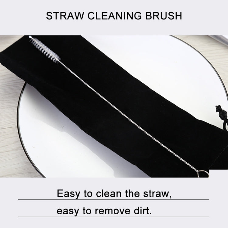 8pcs Reusable Silicone Tips Stainless Steel Drinking Straws + 2pcs Cleaner Brushes Set Kit with Cashmere Bag,  215*6mm