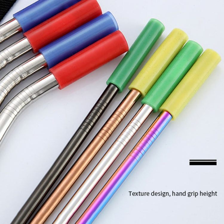 8pcs Reusable Silicone Tips Stainless Steel Drinking Straws + 2pcs Cleaner Brushes Set Kit with Cashmere Bag,  215*6mm