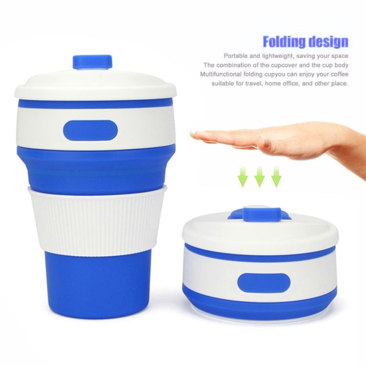 350ml Folding Portable Silicone Coffee Cup Multi-function Travel Cup (Dark Blue)