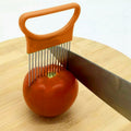 Stainless Steel Vegetable Onion Cutter Holder Meat Needle Kitchen Tools(Orange)