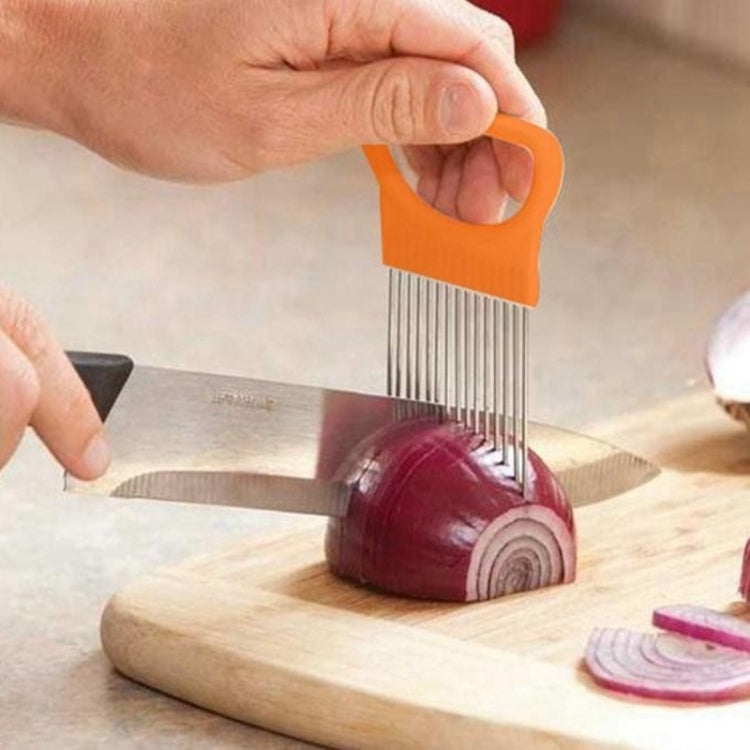 Stainless Steel Vegetable Onion Cutter Holder Meat Needle Kitchen Tools(Orange)