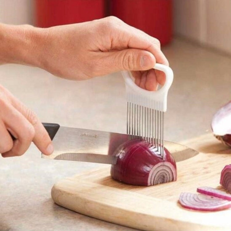 Stainless Steel Vegetable Onion Cutter Holder Meat Needle Kitchen Tools(White)