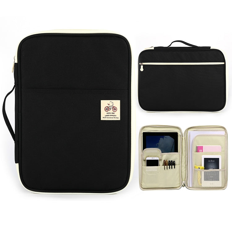 Office Supplies Multi-purpose Zipper Document Folder A4 Storage Bag(Black)