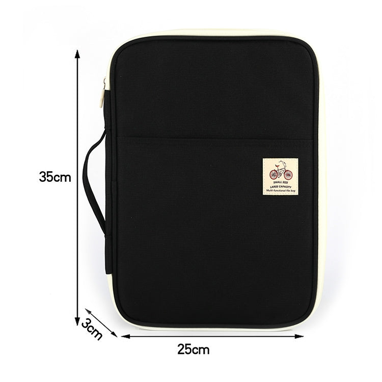 Office Supplies Multi-purpose Zipper Document Folder A4 Storage Bag(Black)