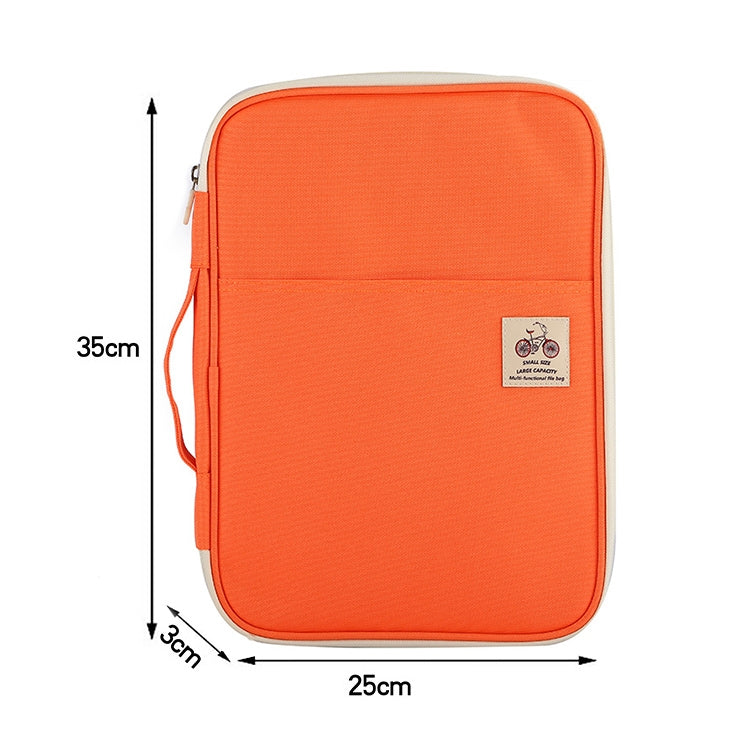 Office Supplies Multi-purpose Zipper Document Folder A4 Storage Bag(Orange)