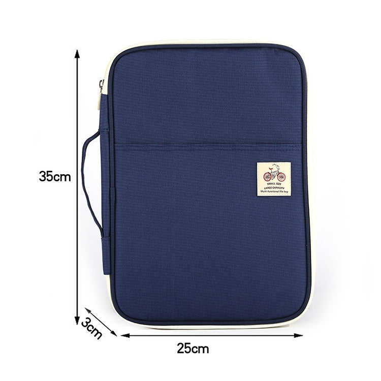 Office Supplies Multi-purpose Zipper Document Folder A4 Storage Bag(Navy Blue)
