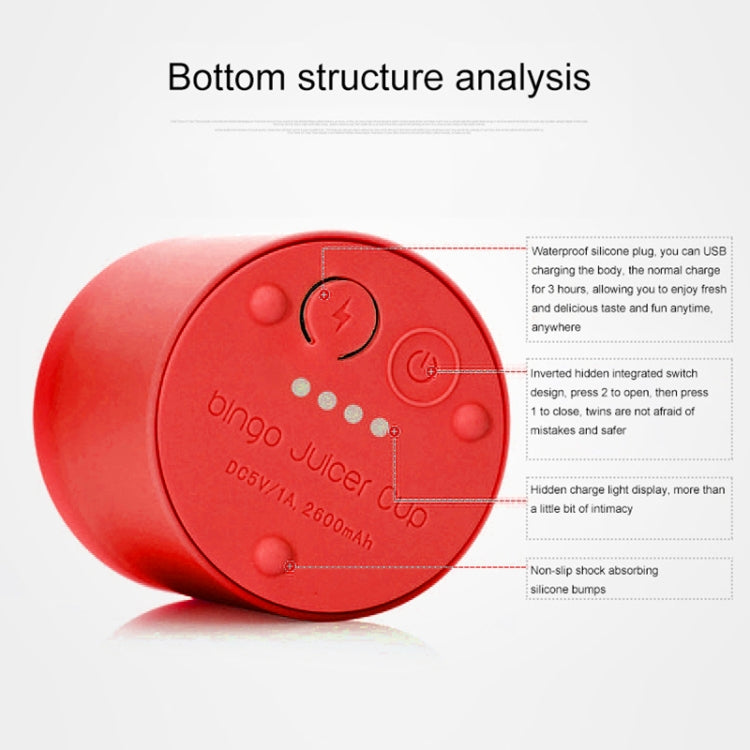 Bingo 500ml Mini Portable USB Rechargeable Electric Juicer Cup  Juicer Blender, 22000 Revolutions Per Minute(Red)