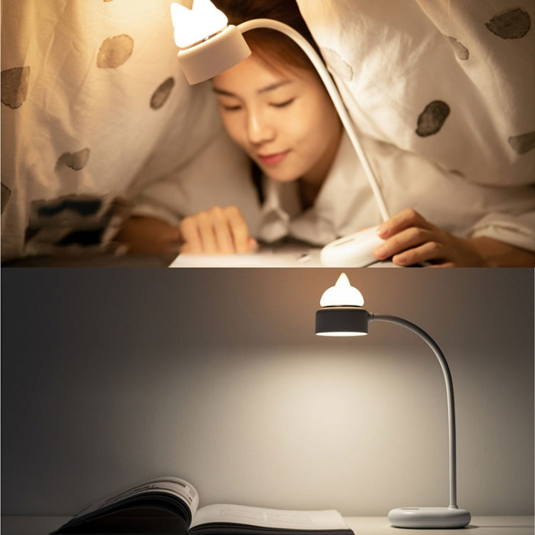 Cat Shape Double Light Source Design LED Desk Night Lamp, Support 3 Brightness Control (White)