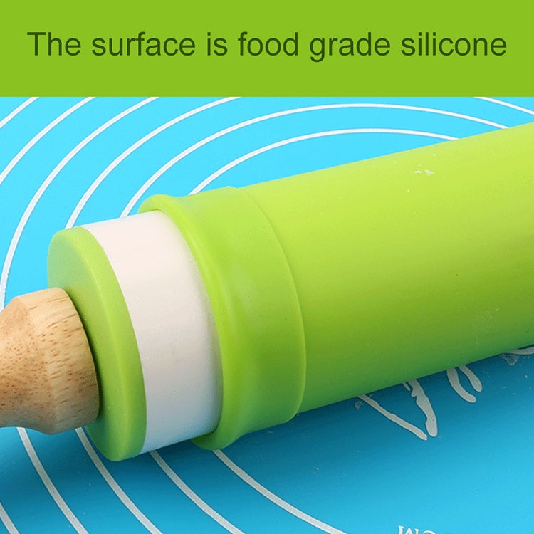 kn055 Solid Wooden Handle Silicone Rolling Pin Non-stick Food Dumpling Stick, Length: 29cm, Random Color Delivery