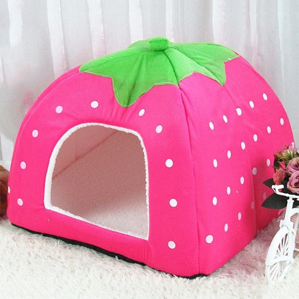 Strawberry Shaped Foldable Short Plush Pet House Nest, Size: XS