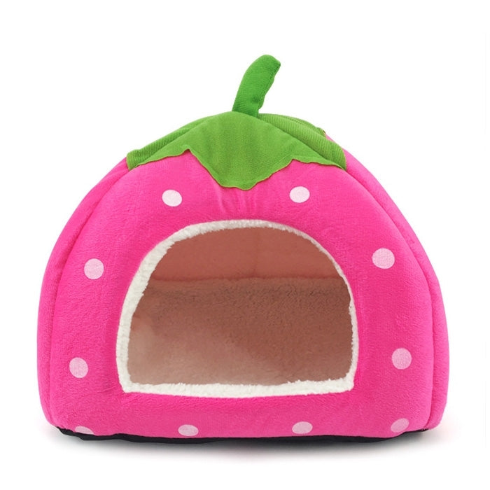 Strawberry Shaped Foldable Short Plush Pet House Nest, Size: XS
