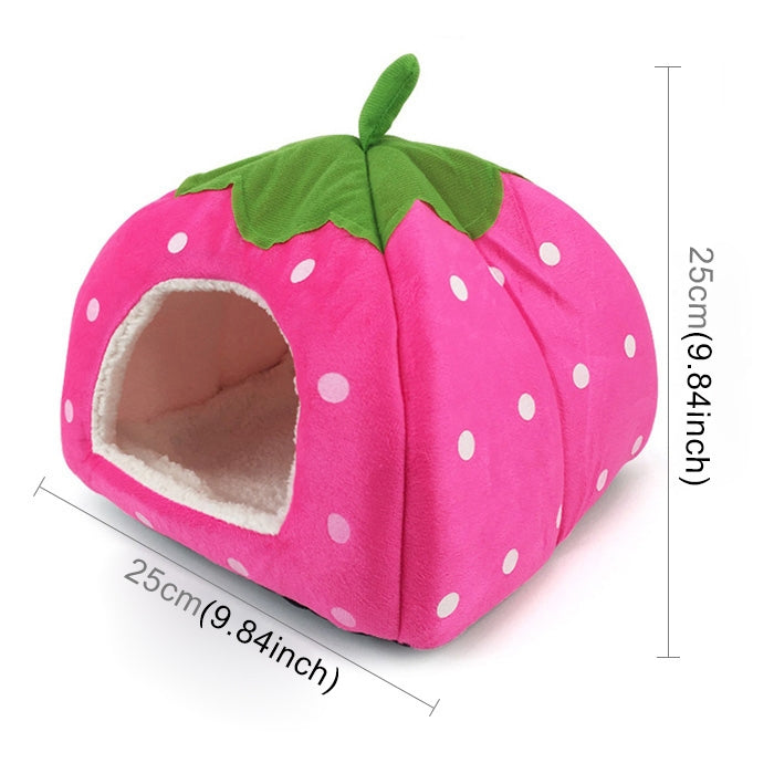 Strawberry Shaped Foldable Short Plush Pet House Nest, Size: XS