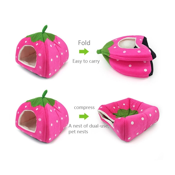Strawberry Shaped Foldable Short Plush Pet House Nest, Size: XS