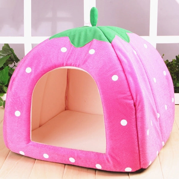 Strawberry Shaped Foldable Short Plush Pet House Nest, Size: XS