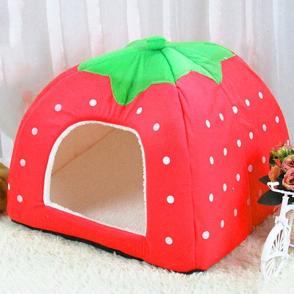 Strawberry Shaped Foldable Short Plush Pet House Nest, Size: XS