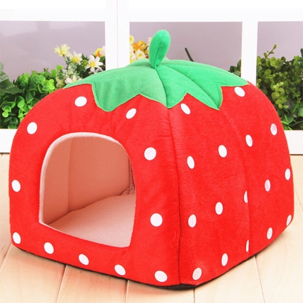 Strawberry Shaped Foldable Short Plush Pet House Nest, Size: XS
