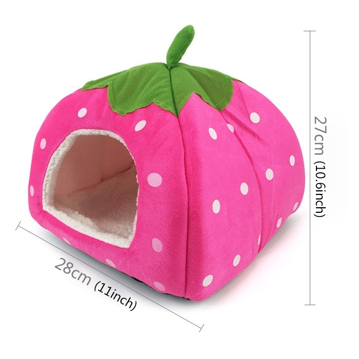 Strawberry Shaped Foldable Short Plush Pet House Nest, Size: S(Pink)