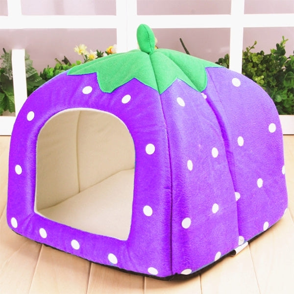 Strawberry Shaped Foldable Short Plush Pet House Nest, Size: S(Purple)