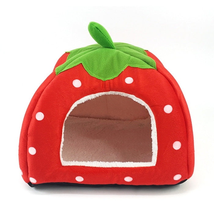 Strawberry Shaped Foldable Short Plush Pet House Nest, Size: M(Red)