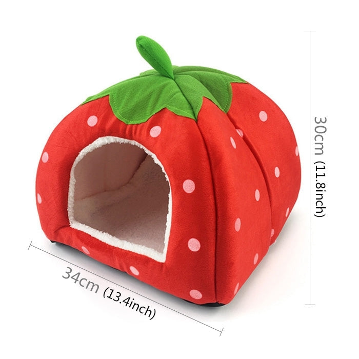 Strawberry Shaped Foldable Short Plush Pet House Nest, Size: M(Red)