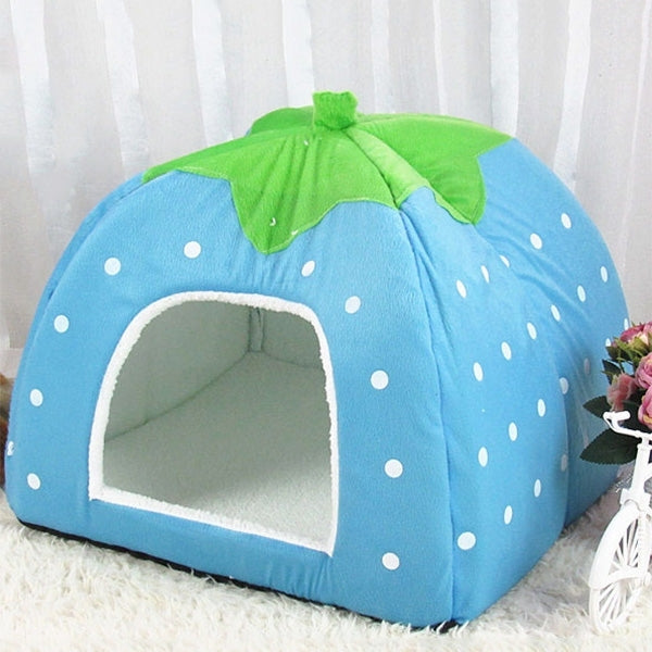 Strawberry Shaped Foldable Short Plush Pet House Nest, Size: M(Blue)