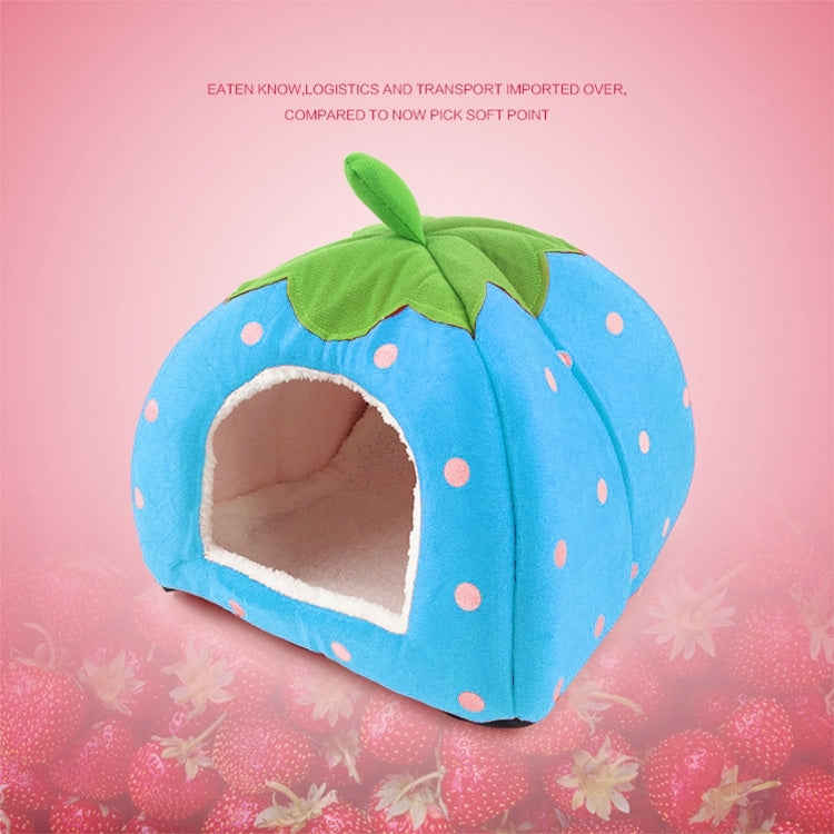 Strawberry Shaped Foldable Short Plush Pet House Nest, Size: M(Blue)