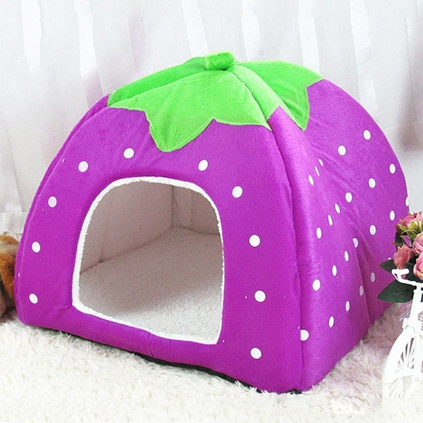 Strawberry Shaped Foldable Short Plush Pet House Nest, Size: M(Purple)