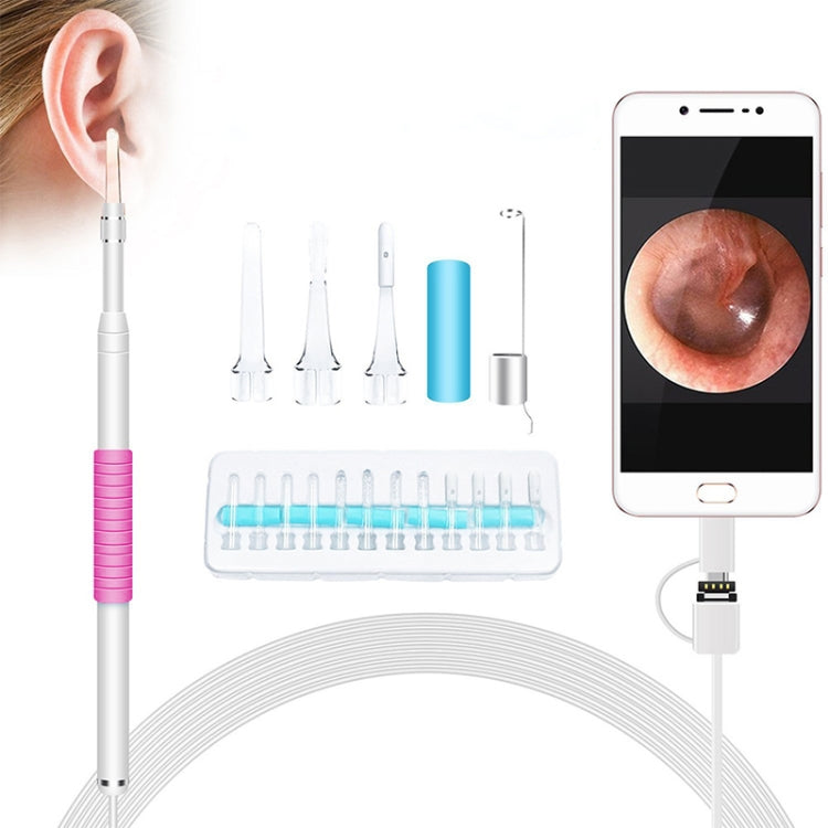 i95 3 in 1 USB Ear Scope Inspection HD 0.3MP Camera Visual Ear Spoon for OTG Android Phones & PC & MacBook, 1.75m Length Cable (Pink + White)