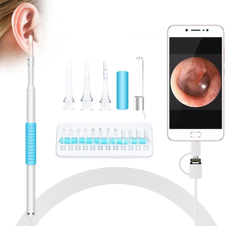 i95 3 in 1 USB Ear Scope Inspection HD 0.3MP Camera Visual Ear Spoon for OTG Android Phones & PC & MacBook, 1.75m Length Cable (White Blue)