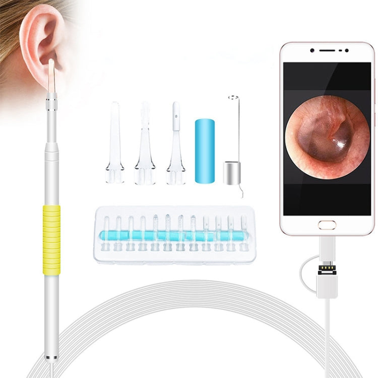 i95 3 in 1 USB Ear Scope Inspection HD 0.3MP Camera Visual Ear Spoon for OTG Android Phones & PC & MacBook, 1.75m Length Cable (Yellow + White)