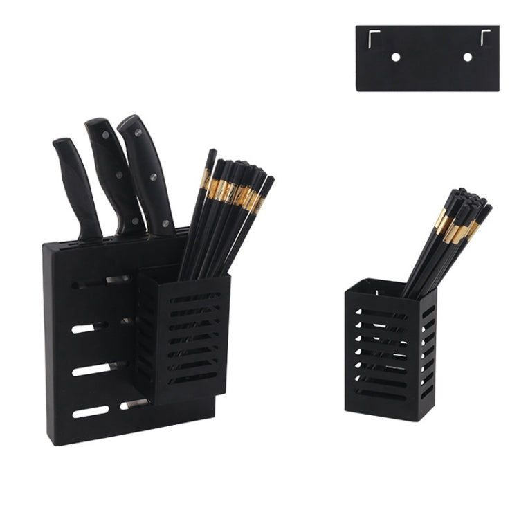 Stainless Steel Wall-mounted Kitchen Rack Hanging Kinfe Chopsticks Canister Holder (Black)